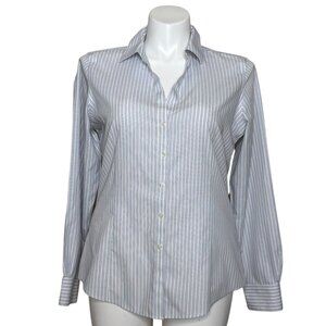 Brooks Brothers 346 Fitted Cotton Button Down, Blue White Stripe Women's Size 16